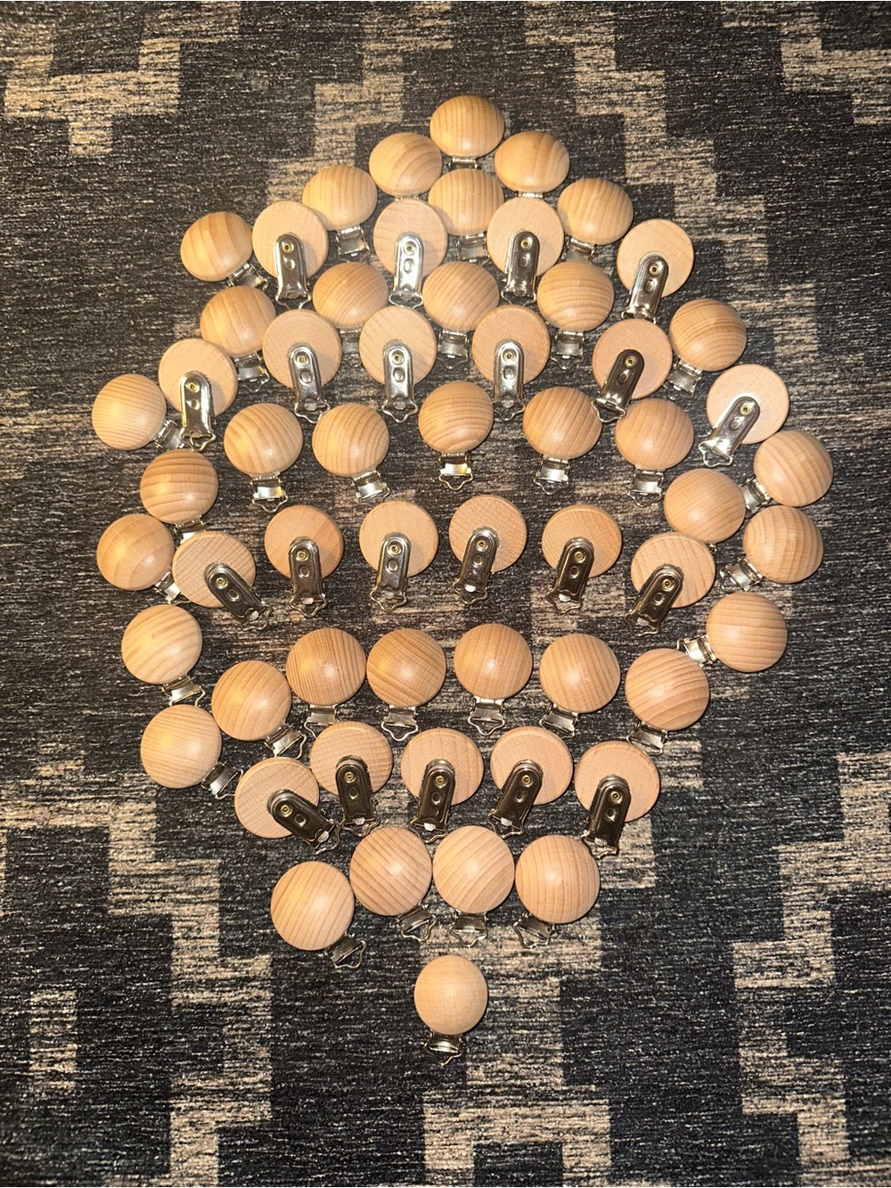 Wooden Round Pacifier Clips - Natural Wood Beads (Set)